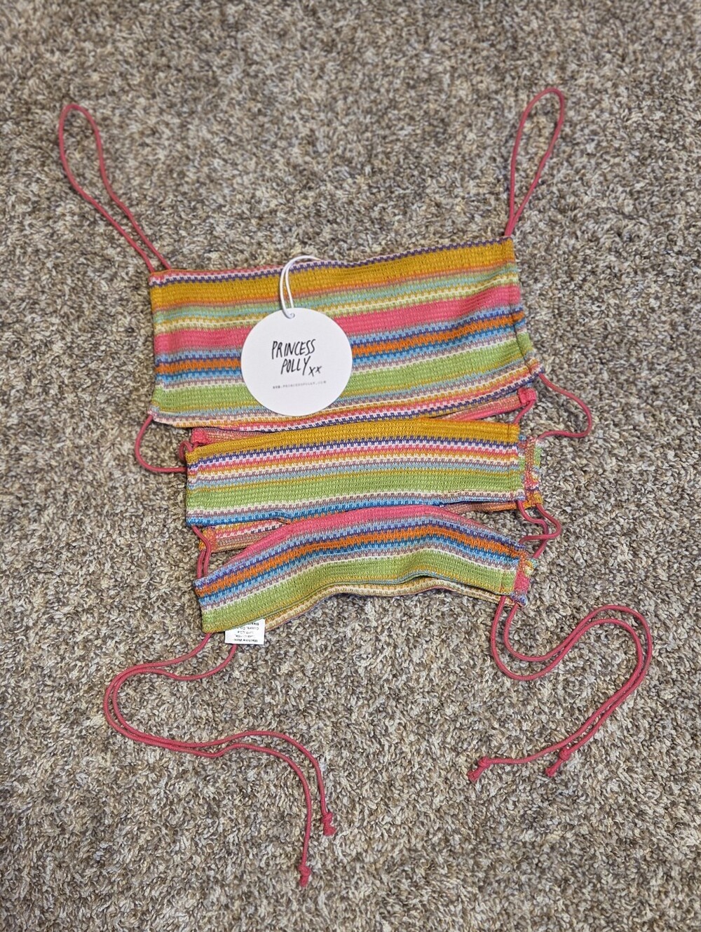 Princess Polly Sutton Rainbow Striped Crochet Tank Top